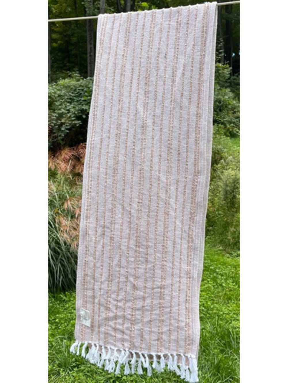 12x72” cotton natural beige white vertical stripe cotton fringe table runner